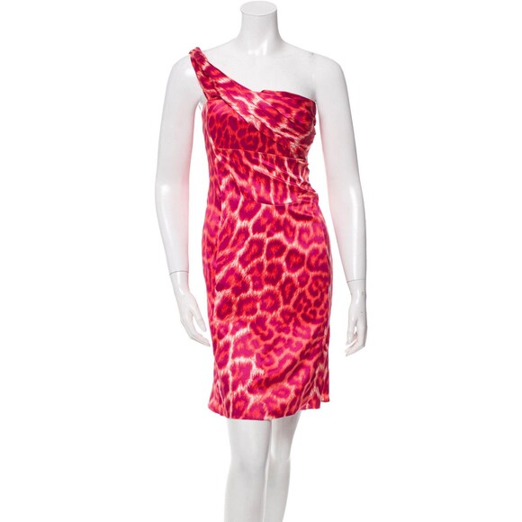 New Womens 2 NWT Italy Just Cavalli Leopard Print Dress 38 One Shoulder Sexy - Picture 5 of 12
